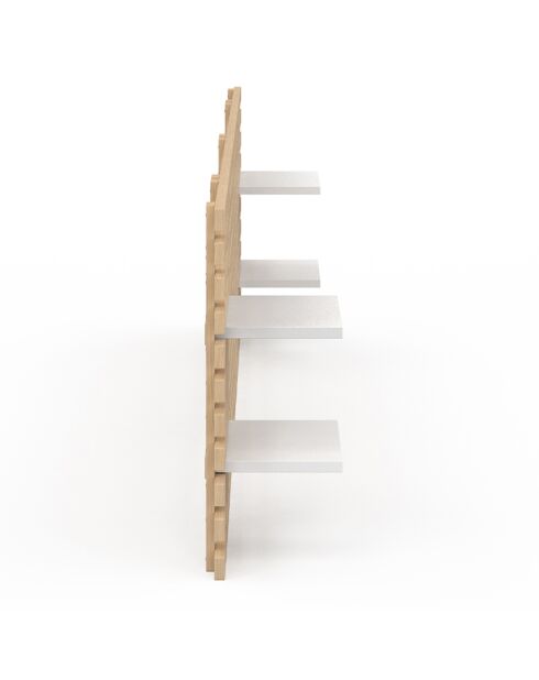 Tête de lit sur pieds Ava en tasseaux bois clair/etagères blanches - 160 cm