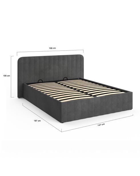 Lit coffre Valentina en velours avec sommier et tête de lit gris - 140x190 cm