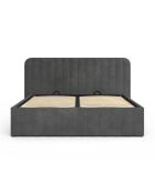 Lit coffre Valentina en velours avec sommier et tête de lit gris - 140x190 cm