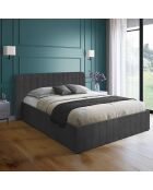 Lit coffre Valentina en velours avec sommier et tête de lit gris - 140x190 cm