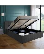 Lit coffre Valentina en velours avec sommier et tête de lit gris - 140x190 cm