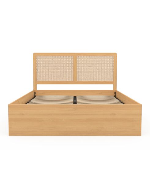 Lit coffre Eve avec sommier et tête de lit en cannage bois - 140x190 cm