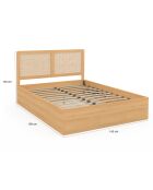 Lit coffre Eve avec sommier et tête de lit en cannage bois - 140x190 cm