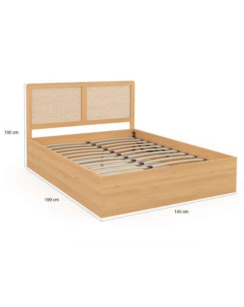 Lit coffre Eve avec sommier et tête de lit en cannage bois - 140x190 cm