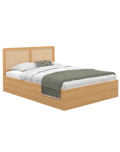 Lit coffre Eve avec sommier et tête de lit en cannage bois - 140x190 cm