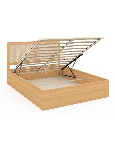Lit coffre Eve avec sommier et tête de lit en cannage bois - 140x190 cm