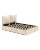 Lit coffre Lilou en velours avec sommier et tête de lit effet oreiller beige - 140x190 cm