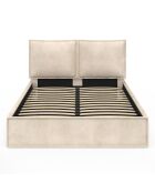 Lit coffre Lilou en velours avec sommier et tête de lit effet oreiller beige - 140x190 cm