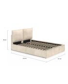 Lit coffre Lilou en velours avec sommier et tête de lit effet oreiller beige - 140x190 cm