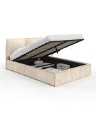 Lit coffre Lilou en velours avec sommier et tête de lit effet oreiller beige - 140x190 cm