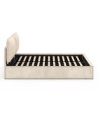 Lit coffre Lilou en velours avec sommier et tête de lit effet oreiller beige - 140x190 cm