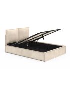 Lit coffre Lilou en velours avec sommier et tête de lit effet oreiller beige - 140x190 cm