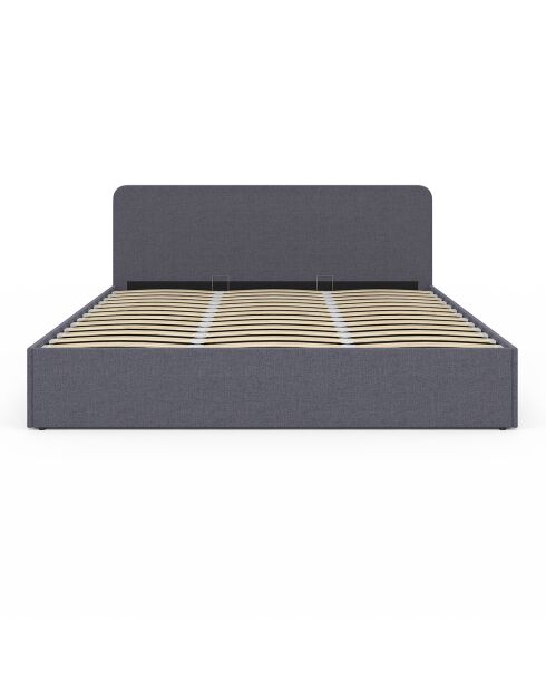 Lit coffre Louise en tissu avec sommier et tête de lit arrondie gris - 180x200 cm