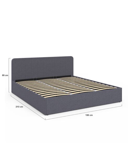 Lit coffre Louise en tissu avec sommier et tête de lit arrondie gris - 180x200 cm