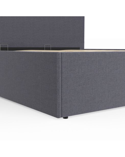 Lit coffre Louise en tissu avec sommier et tête de lit arrondie gris - 180x200 cm