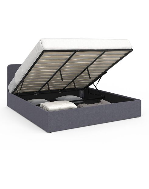 Lit coffre Louise en tissu avec sommier et tête de lit arrondie gris - 180x200 cm