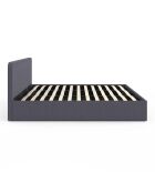 Lit coffre Louise en tissu avec sommier et tête de lit arrondie gris - 180x200 cm