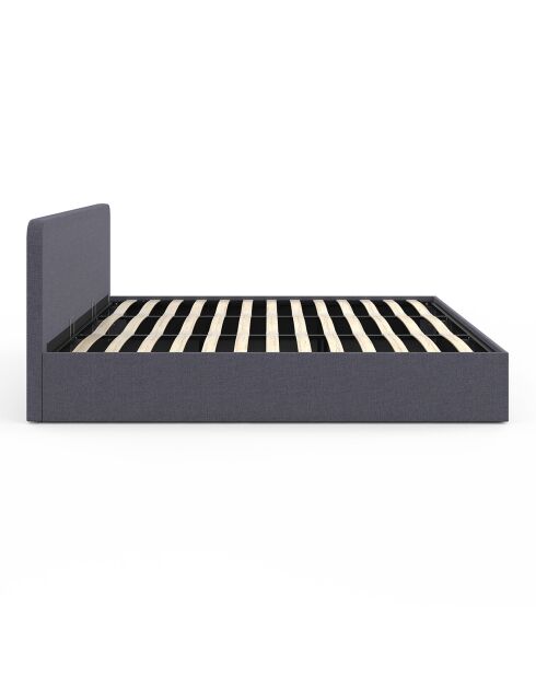Lit coffre Louise en tissu avec sommier et tête de lit arrondie gris - 180x200 cm