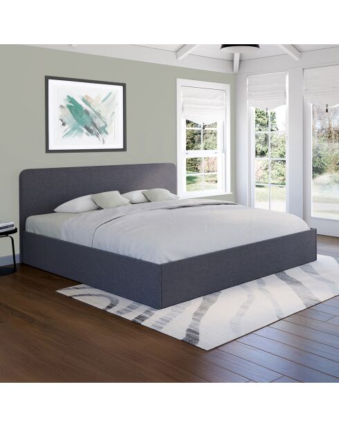 Louise Kommode aus Stoff mit Boxspringbett und abgerundetem grauem Kopfteil — 180x200 cm