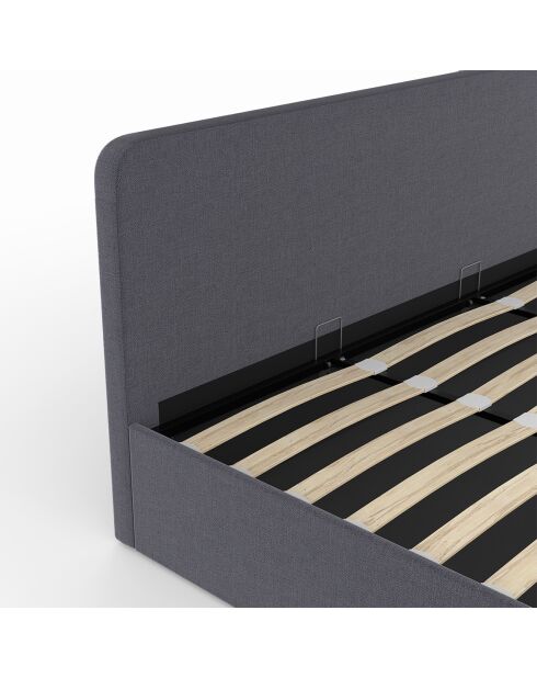 Lit coffre Louise en tissu avec sommier et tête de lit arrondie gris - 180x200 cm