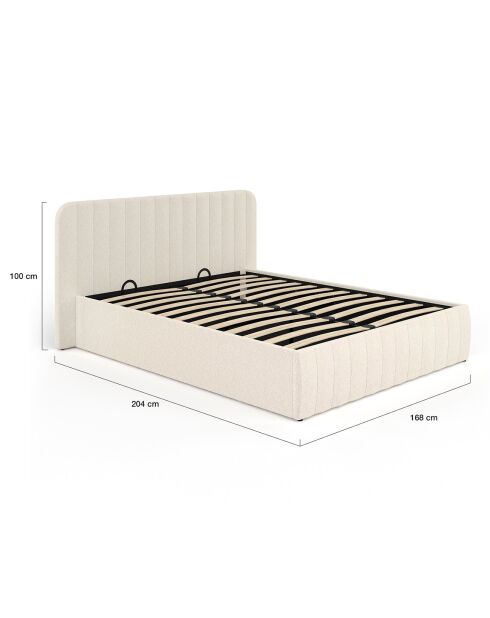 Lit coffre Valentina en tissu bouclette avec sommier et tête de lit blanc - 140x190 cm