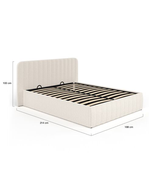 Lit coffre Valentina en tissu bouclette avec sommier et tête de lit blanc - 160x200 cm