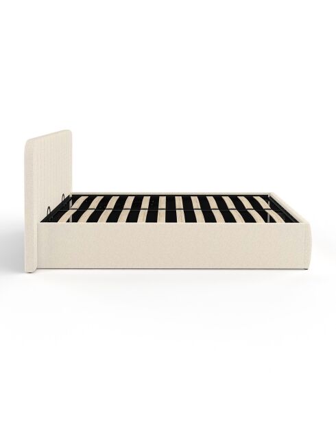 Lit coffre Valentina en tissu bouclette avec sommier et tête de lit blanc - 160x200 cm