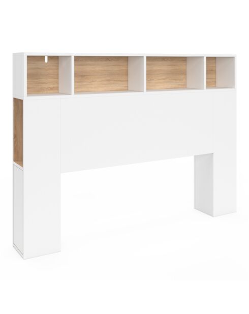 Tête de lit Léo avec rangements blanc/bois - 140 cm