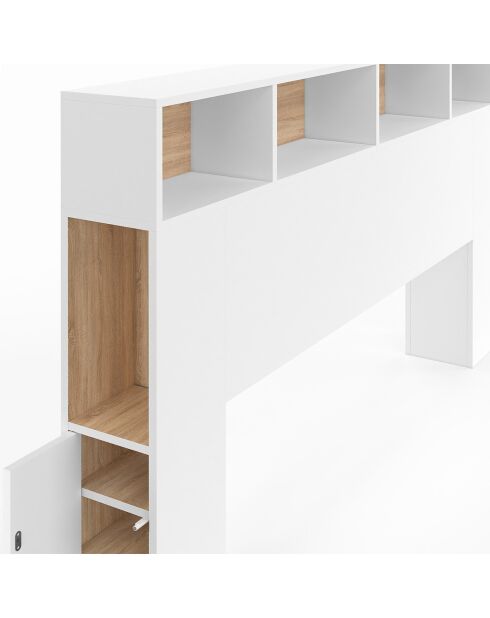 Tête de lit Léo avec rangements blanc/bois - 140 cm
