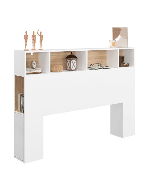 Tête de lit Léo avec rangements blanc/bois - 140 cm