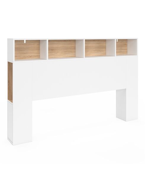 Tête de lit Léo avec rangements blanc/bois - 160 cm