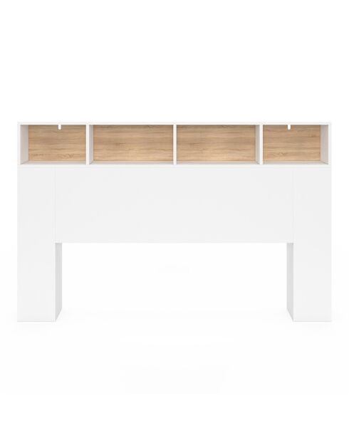 Tête de lit Léo avec rangements blanc/bois - 160 cm