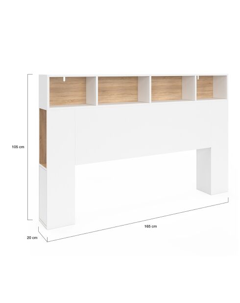 Tête de lit Léo avec rangements blanc/bois - 160 cm