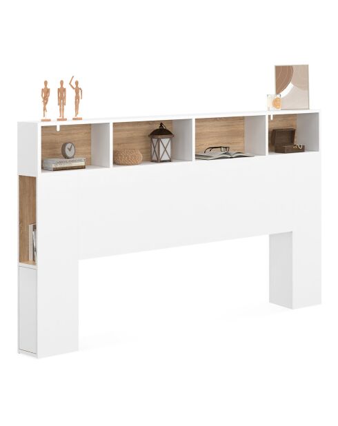 Tête de lit Léo avec rangements blanc/bois - 160 cm