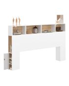 Tête de lit Léo avec rangements blanc/bois - 160 cm