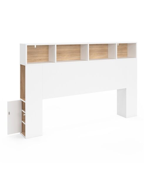 Tête de lit Léo avec rangements blanc/bois - 160 cm
