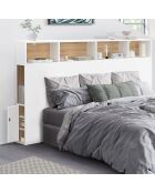 Tête de lit Léo avec rangements blanc/bois - 160 cm