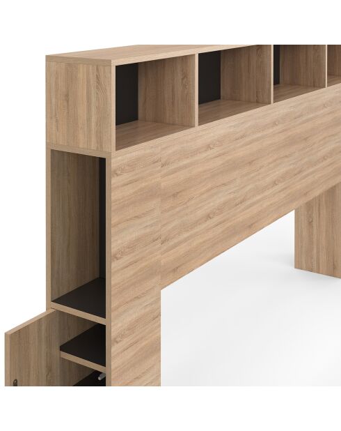 Tête de lit Léo avec rangements bois/noir - 160 cm