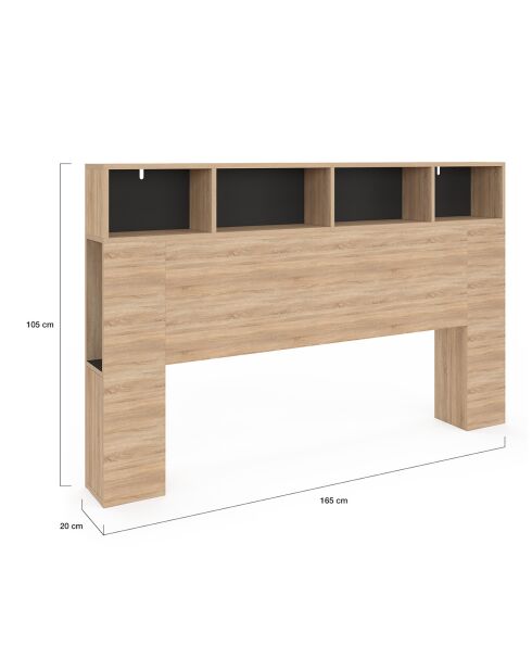 Tête de lit Léo avec rangements bois/noir - 160 cm