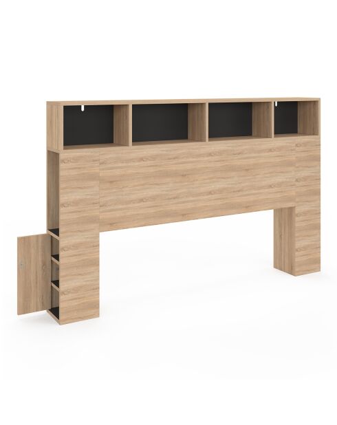 Tête de lit Léo avec rangements bois/noir - 160 cm