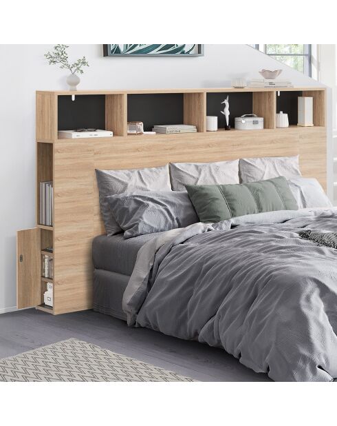Tête de lit Léo avec rangements bois/noir - 160 cm