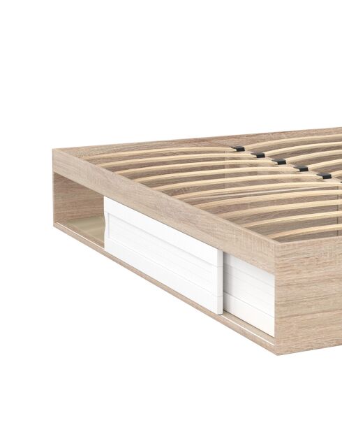 Cadre de lit Orem avec sommier et rangements intégrés bois/porte blanche - 160x200 cm