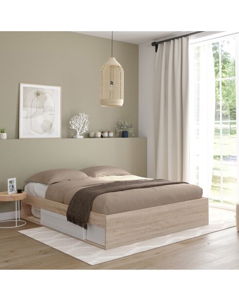Cadre de lit Orem avec sommier et rangements intégrés bois/porte blanche - 160x200 cm