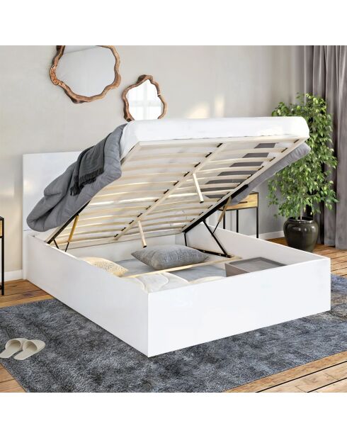 Cama tipo baúl Sicilia con somier y cabecera blanca - 160x200 cm