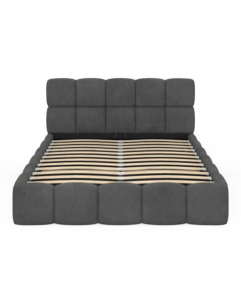 Lit coffre Bubble en velours avec sommier et tête de lit gris - 140x190 cm