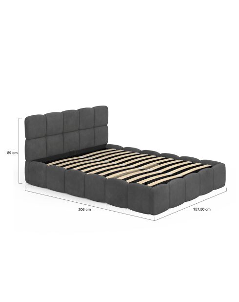 Lit coffre Bubble en velours avec sommier et tête de lit gris - 140x190 cm
