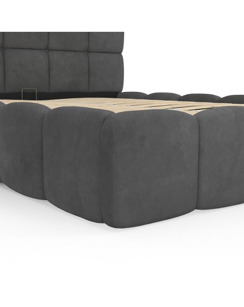Lit coffre Bubble en velours avec sommier et tête de lit gris - 140x190 cm
