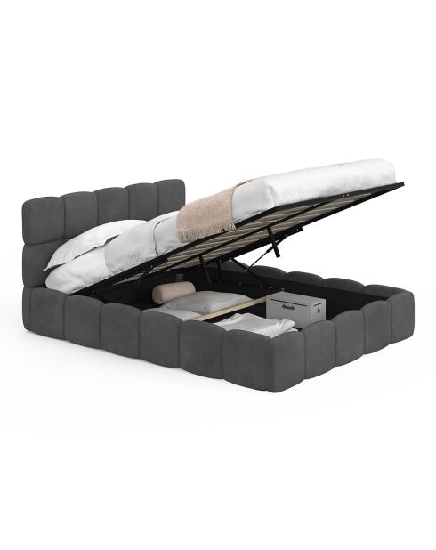 Lit coffre Bubble en velours avec sommier et tête de lit gris - 140x190 cm