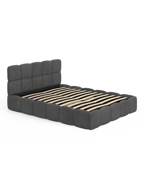 Lit coffre Bubble en velours avec sommier et tête de lit gris - 140x190 cm