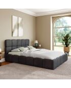 Lit coffre Bubble en velours avec sommier et tête de lit gris - 140x190 cm
